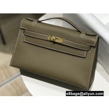 Hermes Mini Kelly 22 Pochette Bag Etoupe in Swift Leather with Gold Hardware