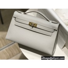 Hermes Mini Kelly 22 Pochette Bag Pearl Grey in Swift Leather with Gold Hardware