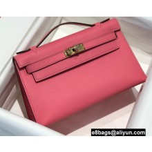 Hermes Mini Kelly 22 Pochette Bag Rouge Pink in Swift Leather with Gold Hardware