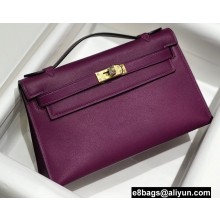 Hermes Mini Kelly 22 Pochette Bag Anemone Purple in Swift Leather with Gold Hardware