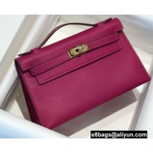 Hermes Mini Kelly 22 Pochette Bag Rose Purple in Swift Leather with Gold Hardware