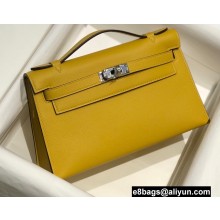 Hermes Mini Kelly 22 Pochette Bag Yellow in Swift Leather with Silver Hardware