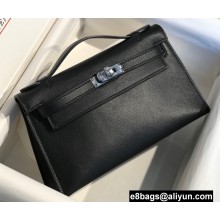 Hermes Mini Kelly 22 Pochette Bag Black in Swift Leather with Silver Hardware