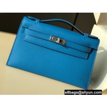 Hermes Mini Kelly 22 Pochette Bag Izmir Blue in Swift Leather with Silver Hardware