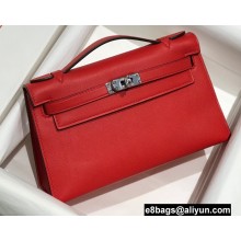 Hermes Mini Kelly 22 Pochette Bag Red in Swift Leather with Silver Hardware