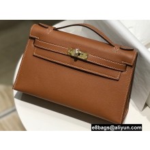 Hermes Mini Kelly 22 Pochette Bag Brown in Swift Leather with Gold Hardware