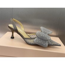 Mach & Mach Heel 6.5cm Le Cadeau embellished mesh slingback pumps gray 2025