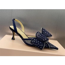 Mach & Mach Heel 6.5cm Le Cadeau embellished mesh slingback pumps navy blue 2025