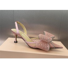 Mach & Mach Heel 6.5cm Le Cadeau embellished mesh slingback pumps pink 2025