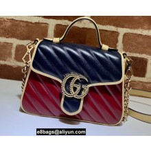 Gucci Diagonal GG Marmont Mini Top Handle Bag 583571 Navy Blue/Beige/Red 2021