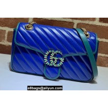 Gucci Diagonal GG Marmont Small Shoulder Bag 443497 Blue 2021