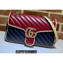 Gucci Diagonal GG Marmont Small Shoulder Bag 443497 Navy Blue/Beige/Red 2021