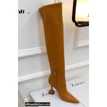 Amina Muaddi Heel 9.5cm Leather Thigh-High Boots Brown 2021