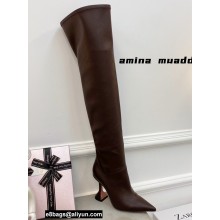 Amina Muaddi Heel 9.5cm Leather Thigh-High Boots Coffee 2021