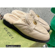 Gucci Shearling Merino Lining Chevron Leather Slippers with Double G 670400 Beige 2021