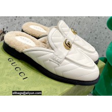 Gucci Shearling Merino Lining Chevron Leather Slippers with Double G 670400 White 2021
