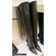 Amina Muaddi Heel 9.5cm Leather Thigh-High Boots Black 2021