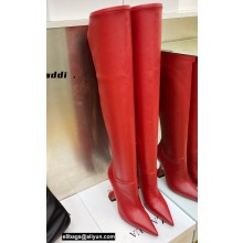 Amina Muaddi Heel 9.5cm Leather Thigh-High Boots Red 2021