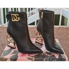 Dolce & Gabbana Heel 10.5cm Leather Ankle Boots Black with DG Pop Heel and Strap 2021