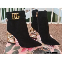 Dolce & Gabbana Heel 10.5cm Leather Ankle Boots Suede Black with DG Pop Heel and Strap 2021