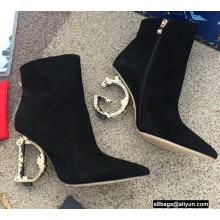 Dolce & Gabbana Heel 10.5cm Leather Ankle Boots Suede Black with Baroque DG Heel 2021