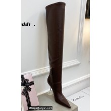 Amina Muaddi Clear Heel 9.5cm Leather Thigh-High Boots Coffee 2021