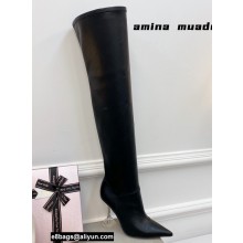 Amina Muaddi Clear Heel 9.5cm Leather Thigh-High Boots Black 2021