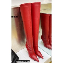 Amina Muaddi Clear Heel 9.5cm Leather Thigh-High Boots Red 2021