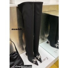 Amina Muaddi Heel 9.5cm Leather Thigh-High Boots Black with Crystal Bow 2021