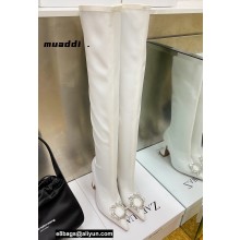Amina Muaddi Heel 9.5cm Leather Thigh-High Begum Boots White 2021