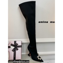 Amina Muaddi Heel 9.5cm Leather Thigh-High Begum Boots Black 2021