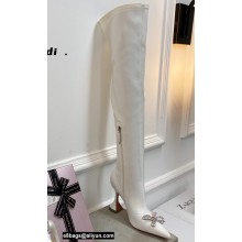 Amina Muaddi Heel 9.5cm Leather Thigh-High Boots White with Crystal Bow 2021