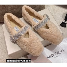 Jimmy Choo KRISTA Faux Fur Flats with Crystal-Embellished Strap 01 2021