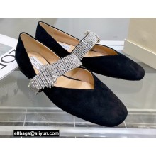 Jimmy Choo KRISTA FLAT Suede Flats Black with Crystal-Embellished Strap 2021