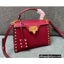 Valentino Small Rockstud Alcove Grainy Calfskin Handbag Red 2021