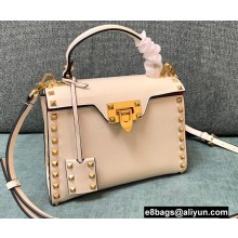 Valentino Small Rockstud Alcove Grainy Calfskin Handbag White 2021