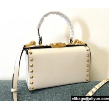 Valentino Rockstud Alcove Grainy Calfskin Box Bag White 2021
