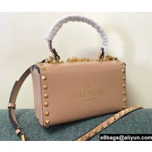 Valentino Rockstud Alcove Grainy Calfskin Box Bag Nude Pink 2021