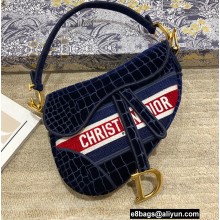 Dior Saddle Bag in Crocodile-Effect Embroidered Velvet Blue 2021