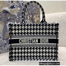 Dior Small Book Tote Bag in Houndstooth Embroidery Black 2021