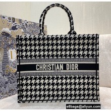 Dior Book Tote Bag in Houndstooth Embroidery Black 2021