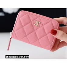Chanel Classic Zipped Coin Purse AP0216 in Original Grained Calfskin Pink
