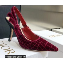 Dior Heel 9.5cm J'Adior Slingback Pumps Crocodile-Effect Embroidered Velvet Red 2021