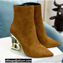 Balmain Heel 9.5cm Nicole Ankle Boots Suede Brown 2021