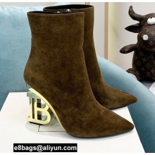 Balmain Heel 9.5cm Nicole Ankle Boots Suede Khaki 2021