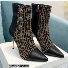 Balmain Heel 9.5cm Roni Ankle Boots Bimaterial Jacquard and Leather Black/Brown with Balmain Monogram 2021