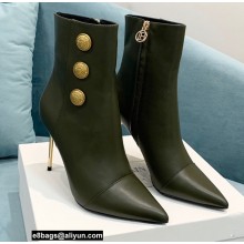 Balmain Heel 9.5cm Roni Ankle Boots Leather Army Green 2021