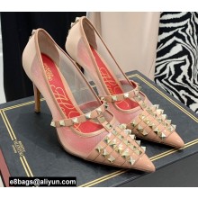 Valentino Heel 10cm Rockstud Alcove Pumps in Mesh and Leather Patent Nude 2021