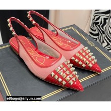 Valentino Rockstud Alcove Slingback Flats in Mesh and Leather Patent Red 2021
