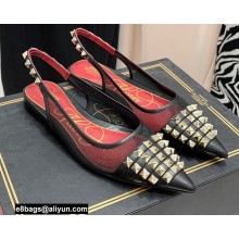 Valentino Rockstud Alcove Slingback Flats in Mesh and Leather Black 2021